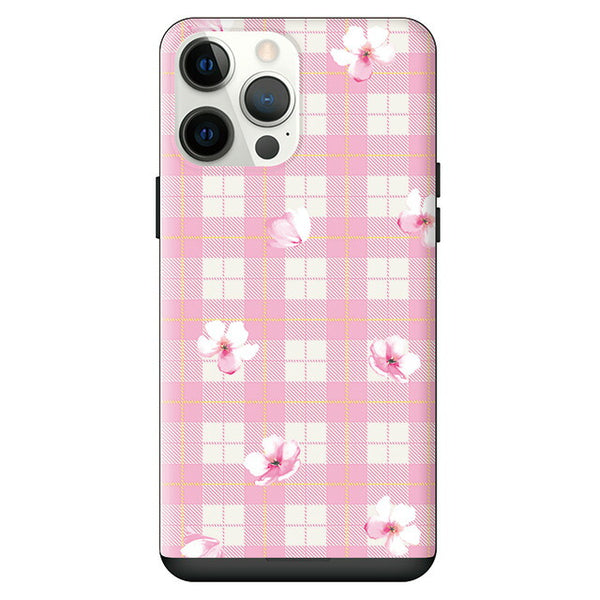 Pink plaid flower (カード収納付 耐衝撃ケース)