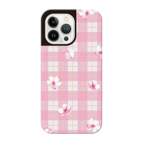 Pink plaid flower (カード収納付 耐衝撃ケース)