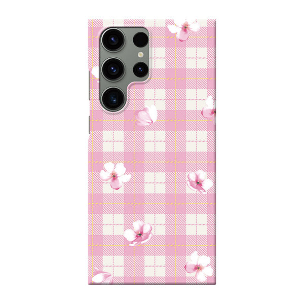 Pink plaid flower (ハード型スマホケース)