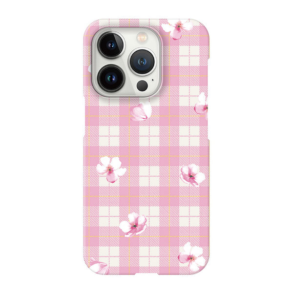 Pink plaid flower (ハード型スマホケース)