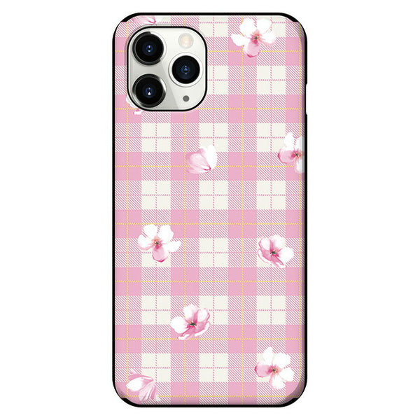 Pink plaid flower (カード収納＆ミラー付 耐衝撃ケース)