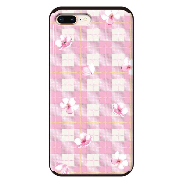 Pink plaid flower (カード収納＆ミラー付 耐衝撃ケース)