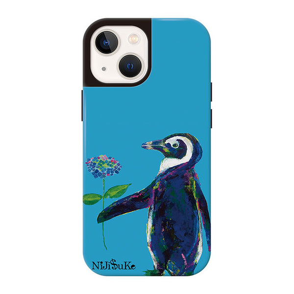 紫陽花ペンギン (カード収納付 耐衝撃ケース) [iphone] | WIZU