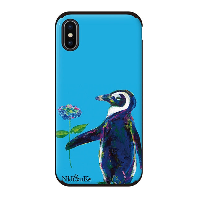紫陽花ペンギン (カード収納＆ミラー付 耐衝撃ケース)