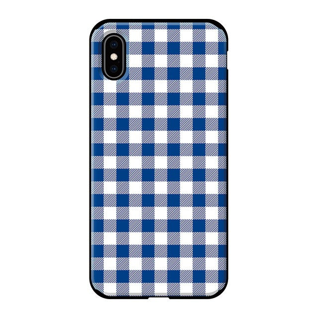 Gingham check_Blue (カード収納＆ミラー付 耐衝撃ケース)