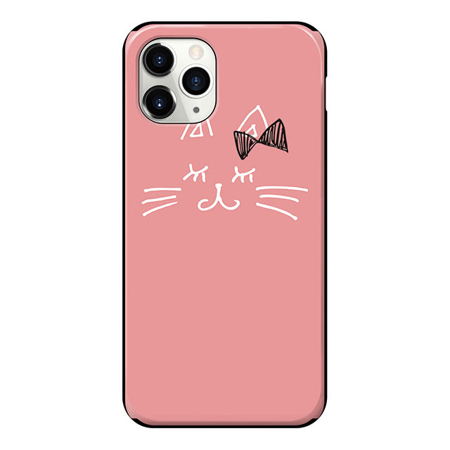 ネコの女の子 ピンク (カード収納＆ミラー付 耐衝撃ケース)