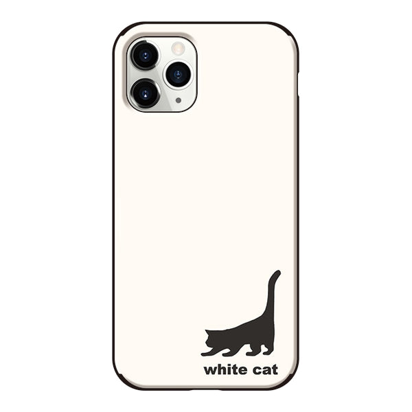 ネコ柄 白猫 (カード収納＆ミラー付 耐衝撃ケース)